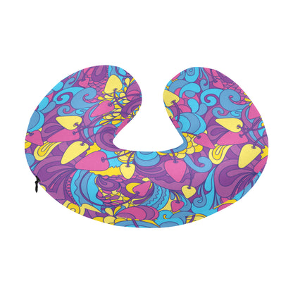 Psychedelic Mushroom Pattern Print Design A03 U-Shaped Travel Neck Pillow