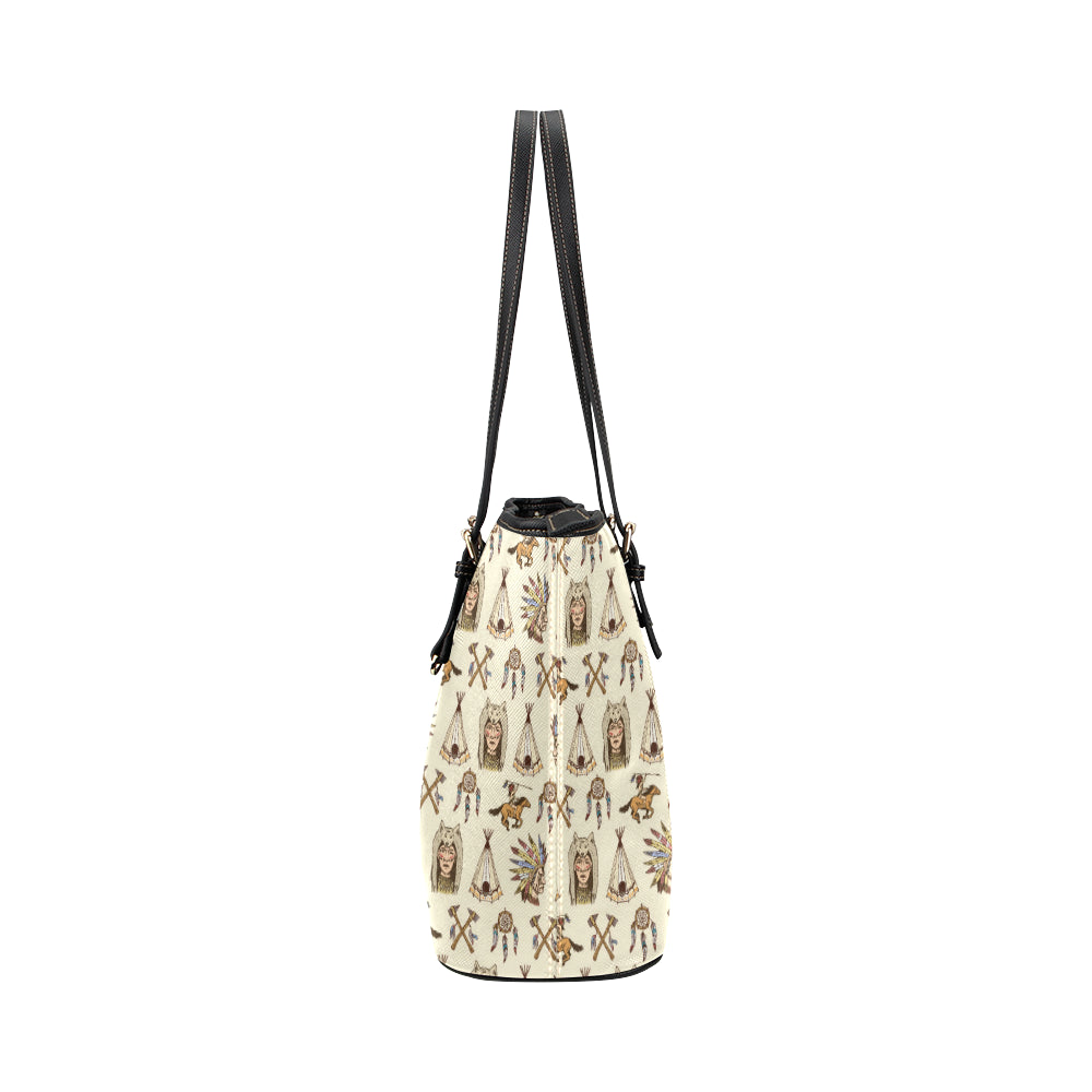 Native Indian Pattern Design Print Leather Tote Bag