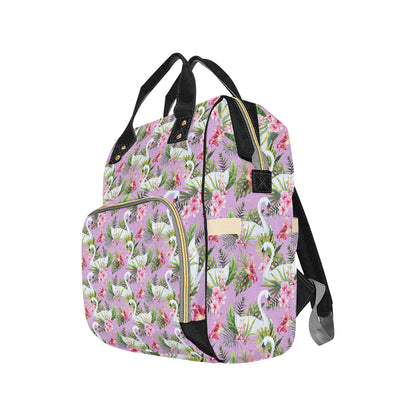 Swan with Flower Pattern Print Design 01 Diaper Bag Backpack