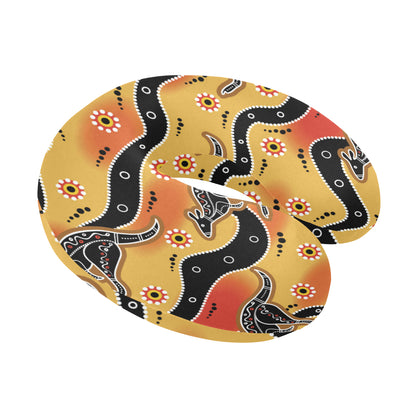Kangaroos Aboriginal Pattern Print Design 06 U-Shaped Travel Neck Pillow