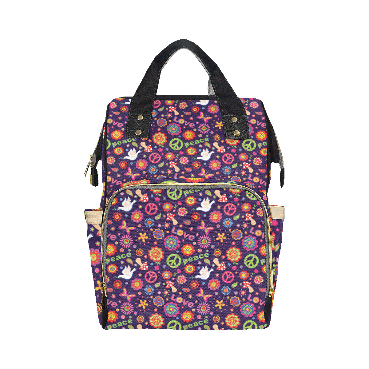 Flower Power Peace Design Print Diaper Bag Backpack