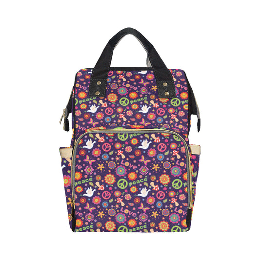 Flower Power Peace Design Print Diaper Bag Backpack