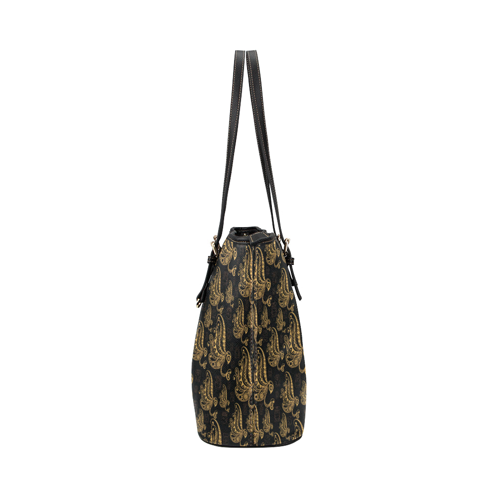 Owl Tribal Polynesian Design Print Leather Tote Bag