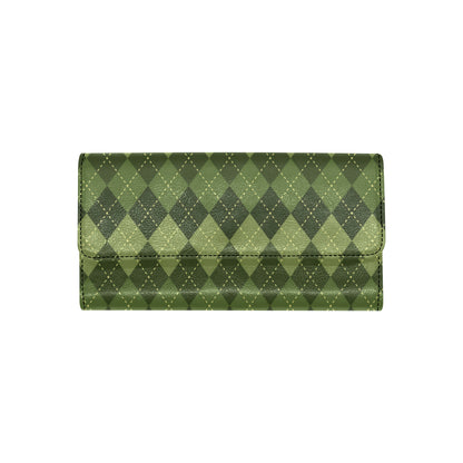 Argyle Green Pattern Print Design 01 Women's Trifold Wallet
