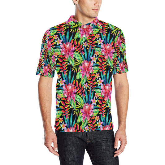 Heliconia Pattern Print Design HL02 Men Polo Shirt