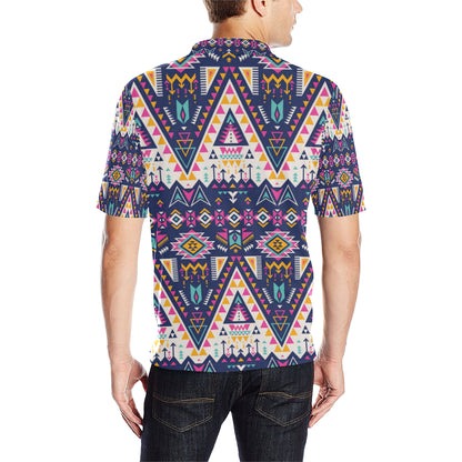Pink Tribal Aztec native american Men Polo Shirt