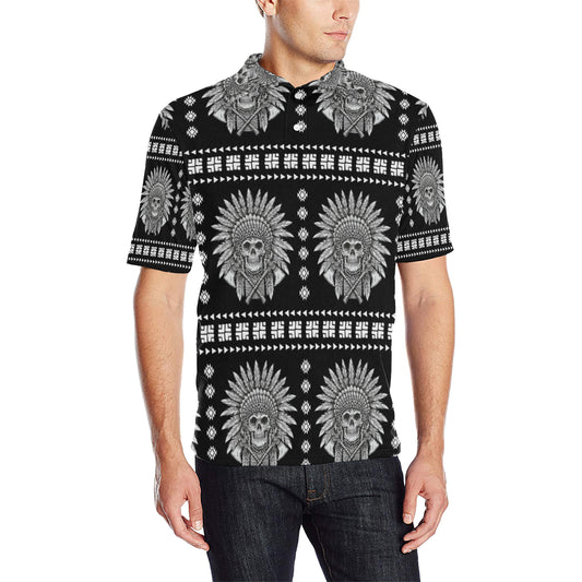 Native American Indian Skull Men Polo Shirt