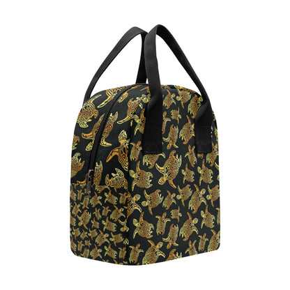 Gold Tribal Turtle Polynesian Themed Insulated Lunch Bag