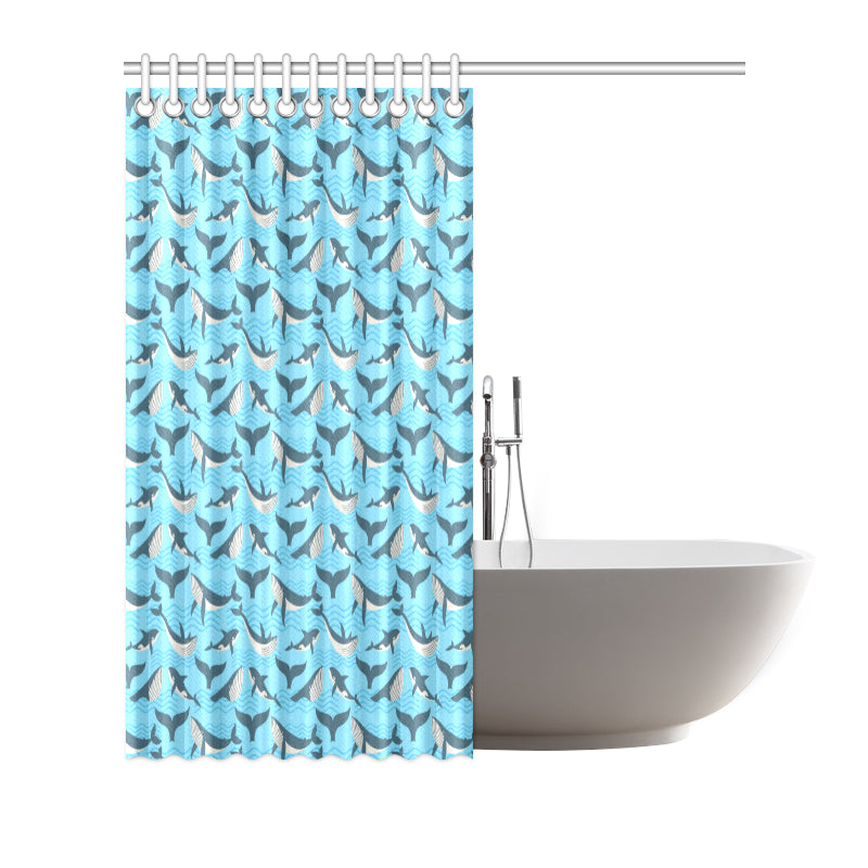 Whale Pattern Design Themed Print Shower Curtain
