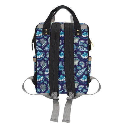 Beach Seashell Blue Print Diaper Bag Backpack