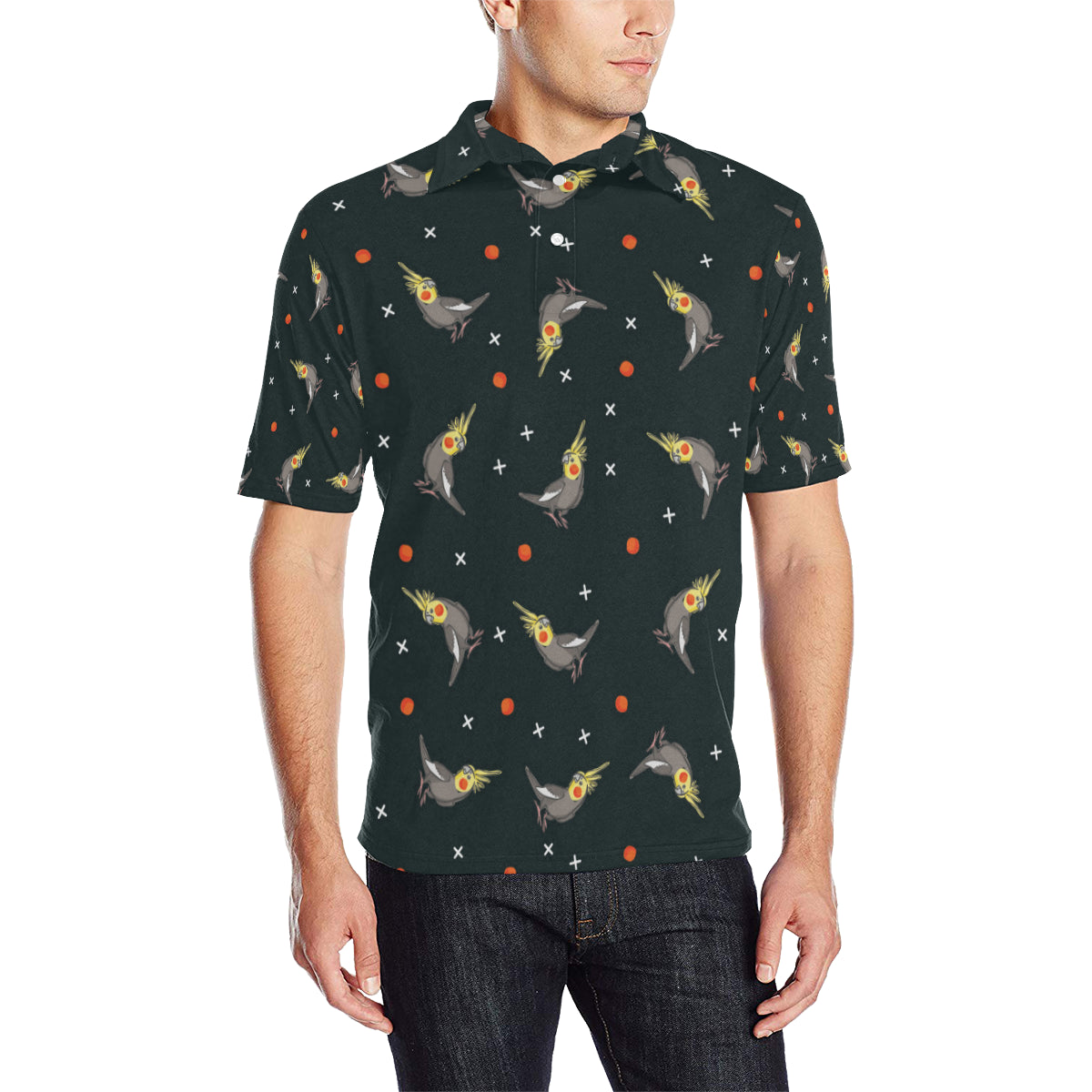 Cockatiel Pattern Print Design 02 Men Polo Shirt