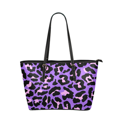 Cheetah Purple Neon Print Pattern Leather Tote Bag
