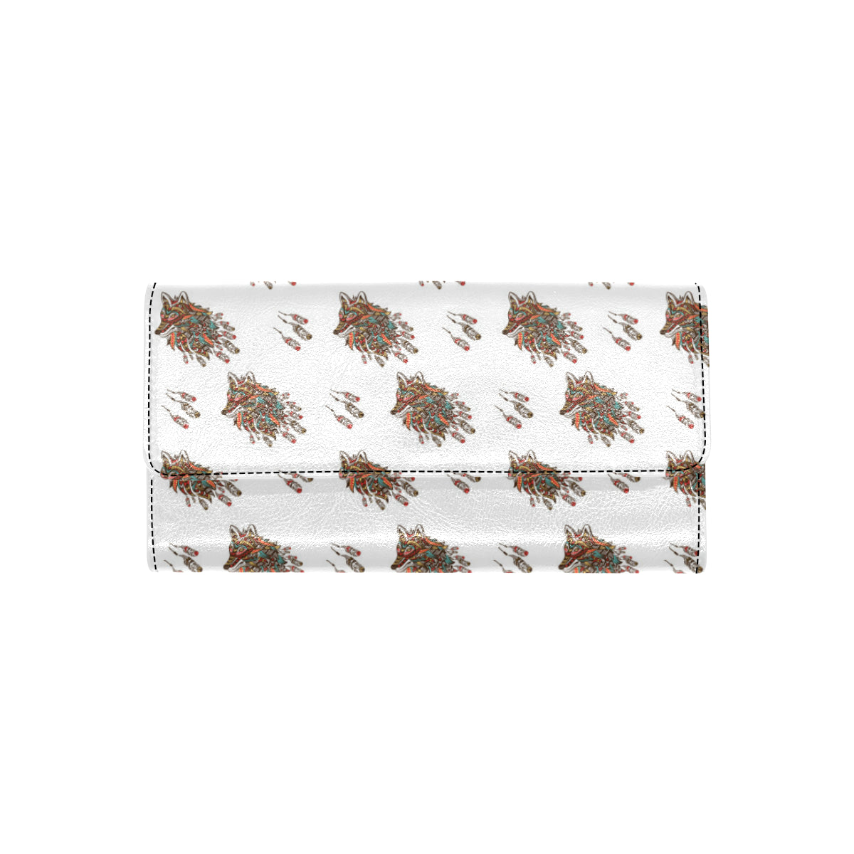 Aztec Wolf Pattern Print Design 02 Women's Trifold Wallet