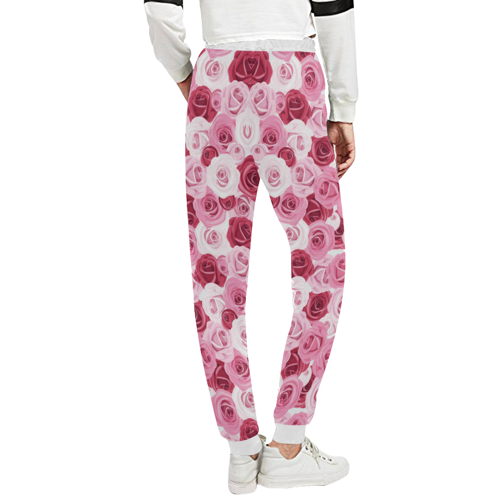 Pink Red Rose Pattern Print Unisex Sweatpants