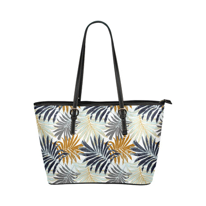 Colorful Tropical Palm Leaves Leather Tote Bag