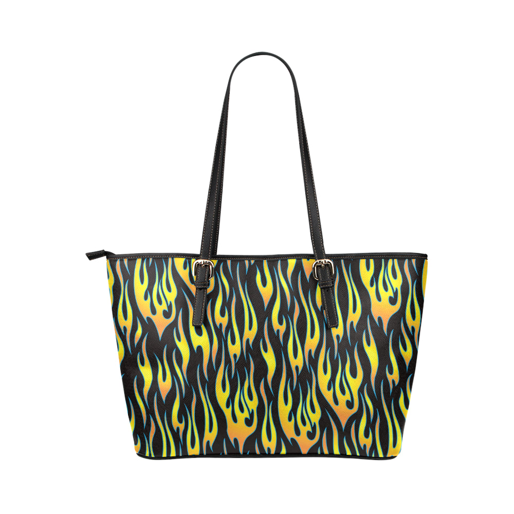 Flame Fire Yellow Pattern Leather Tote Bag