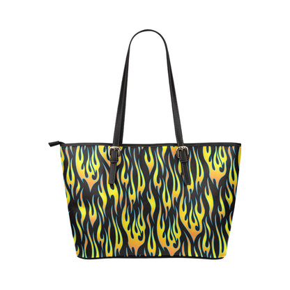 Flame Fire Yellow Pattern Leather Tote Bag