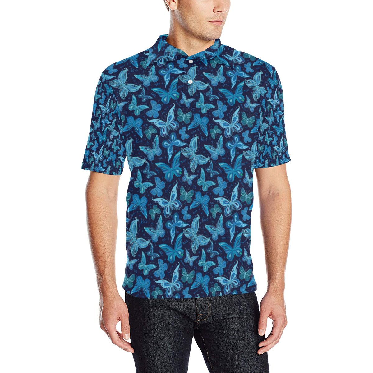Butterfly Pattern Print Design 03 Men Polo Shirt