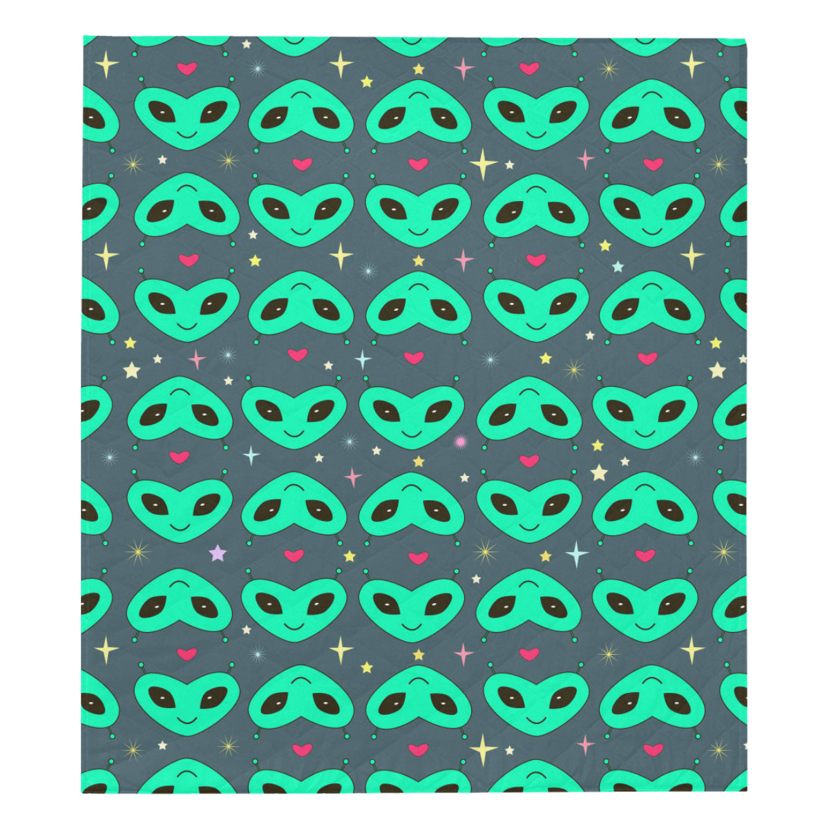 Alien Head Heart Pattern Print Design 03 Premium Quilt