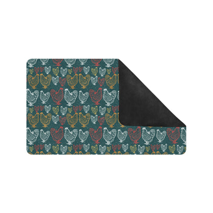 Rooster Hand Draw Design Rubber Doormat