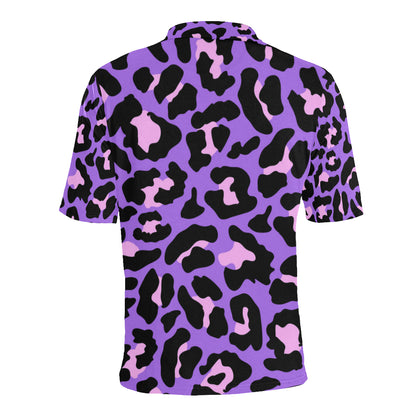 Cheetah Purple Neon Print Pattern Men Polo Shirt