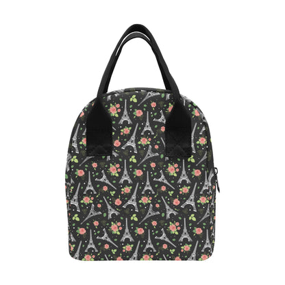Eiffel Tower Rose Print Insulated Lunch Bag