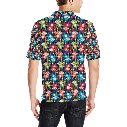 Monkey Colorful Design Themed Print Men Polo Shirt