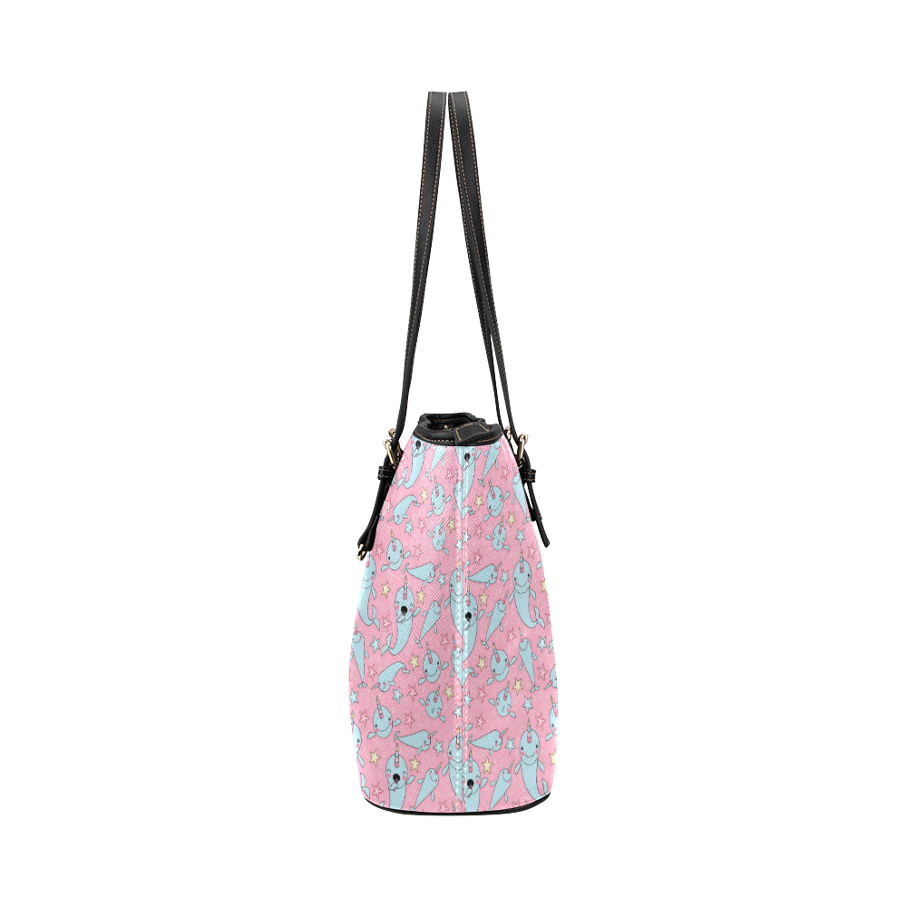 Narwhal Cartoon Cute Print Leather Tote Bag
