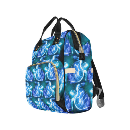Blue Neon Sea Turtle Print Diaper Bag Backpack