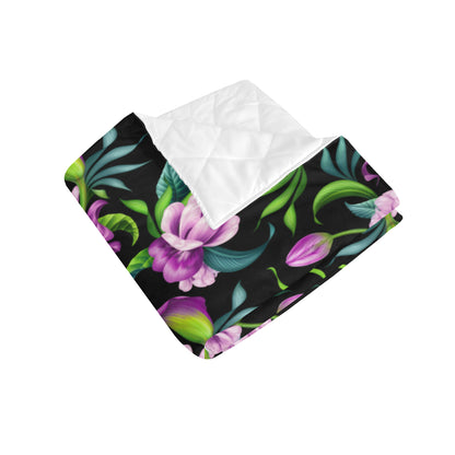 Bright Purple Floral Pattern Premium Quilt