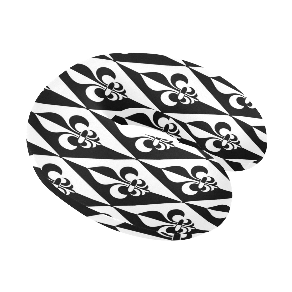 Fleur De Lis Black White Pattern Print Design 02 U-Shaped Travel Neck Pillow