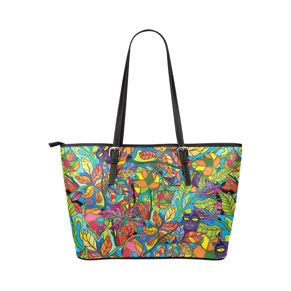 Psychedelic Trippy Flower Print Leather Tote Bag