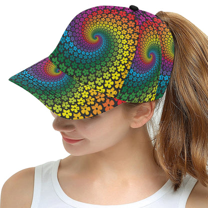 Flower Power Rainbow Spiral Print Snapback Cap