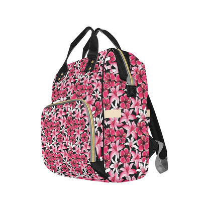 Flower Hawaiian Pink Red  Hibiscus Print Diaper Bag Backpack