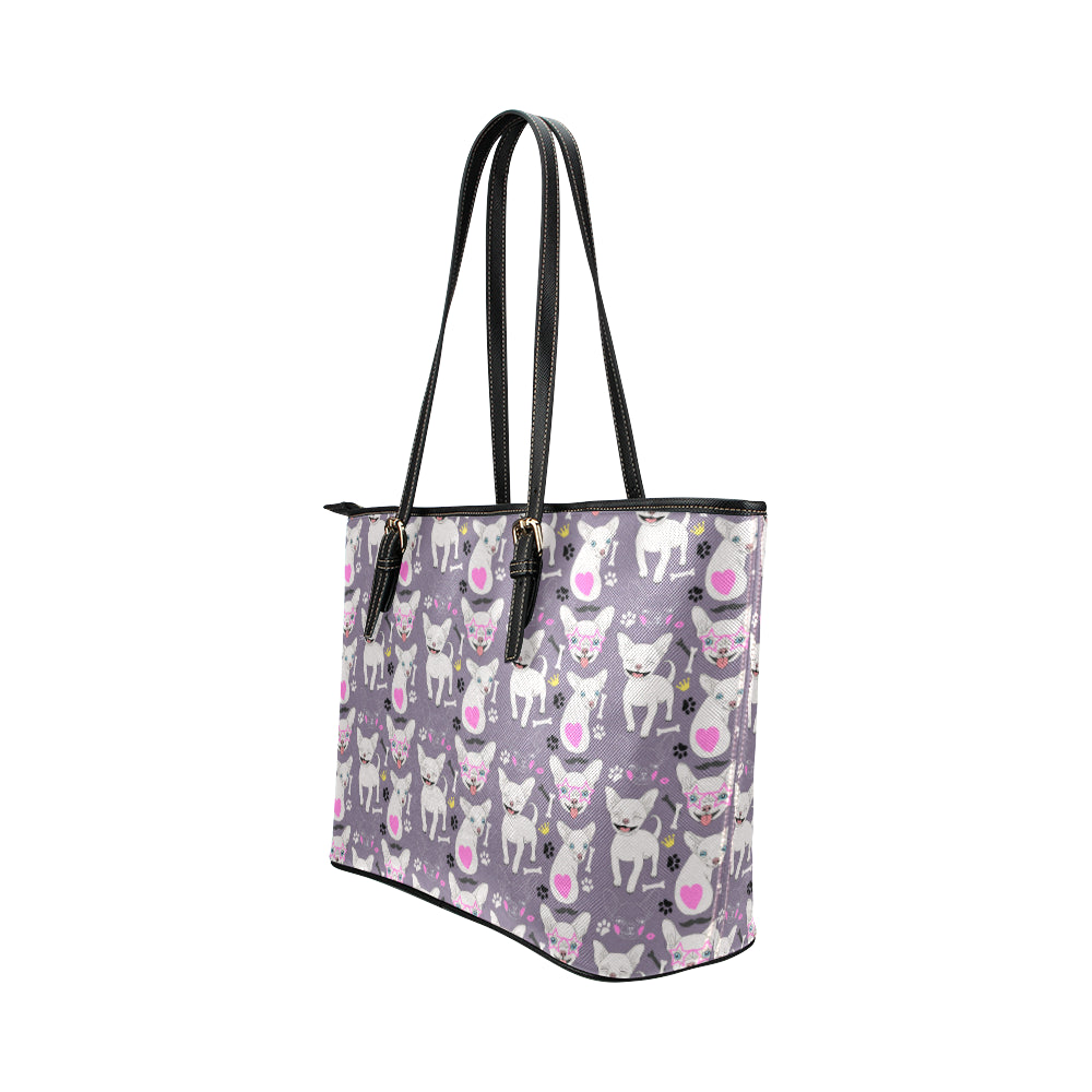 Chihuahua Happy Pattern Leather Tote Bag