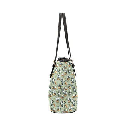 Panda Bear Design Bamboo Print Leather Tote Bag
