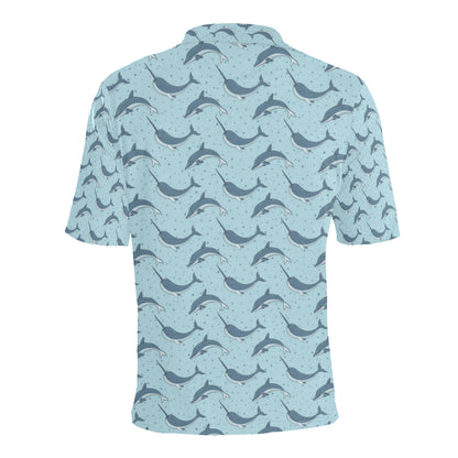 Narwhal Dolphin Print Men Polo Shirt