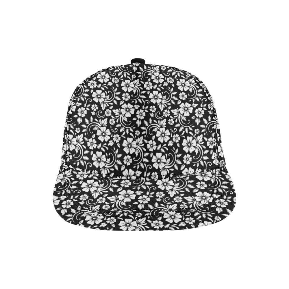 Floral Black White Themed Print Snapback Cap