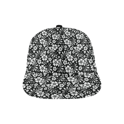 Floral Black White Themed Print Snapback Cap