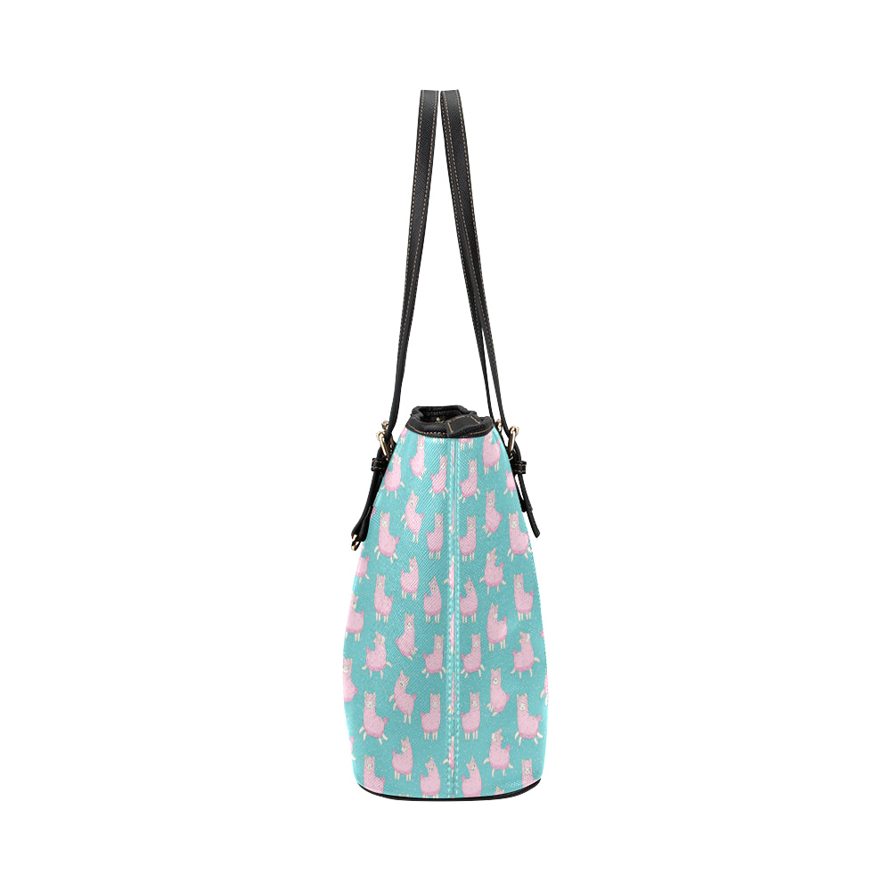 Alpaca Cartoon Design Themed Print Leather Tote Bag