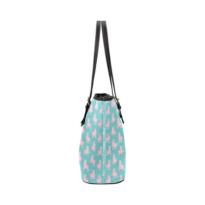 Alpaca Cartoon Design Themed Print Leather Tote Bag
