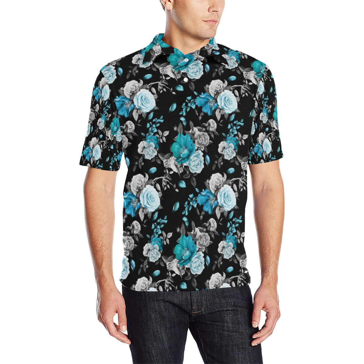 Rose Pattern Print Design A02 Men Polo Shirt