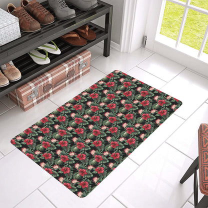 Flower Hawaiian Red Hibiscus Design Print Rubber Doormat