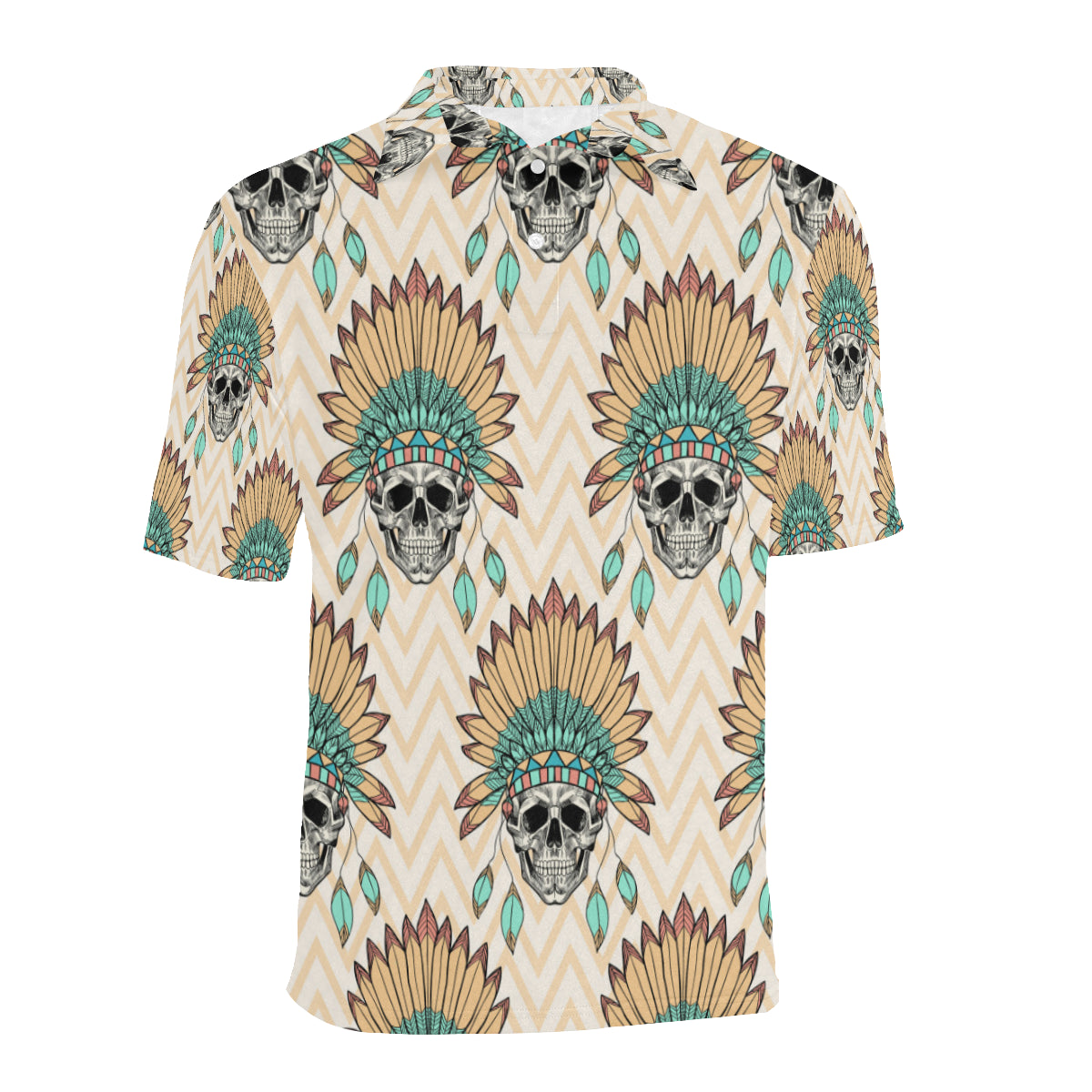 Indian Skull Pattern Men Polo Shirt