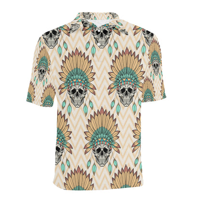 Indian Skull Pattern Men Polo Shirt