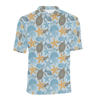 Polynesian Jellyfish Turtle Print Men Polo Shirt