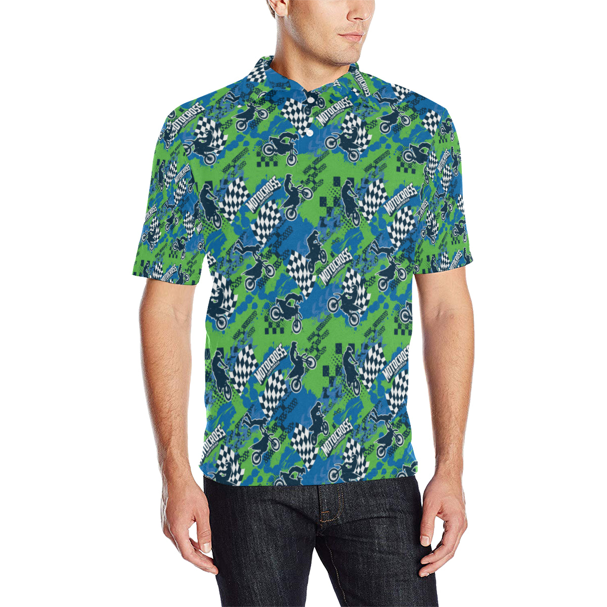 Motocross Pattern Print Design 04 Men Polo Shirt