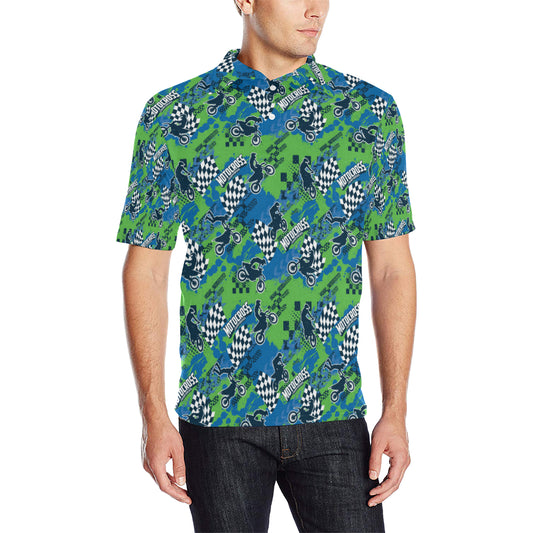 Motocross Pattern Print Design 04 Men Polo Shirt