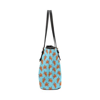 Brow Sea Turtle Print Pattern Leather Tote Bag