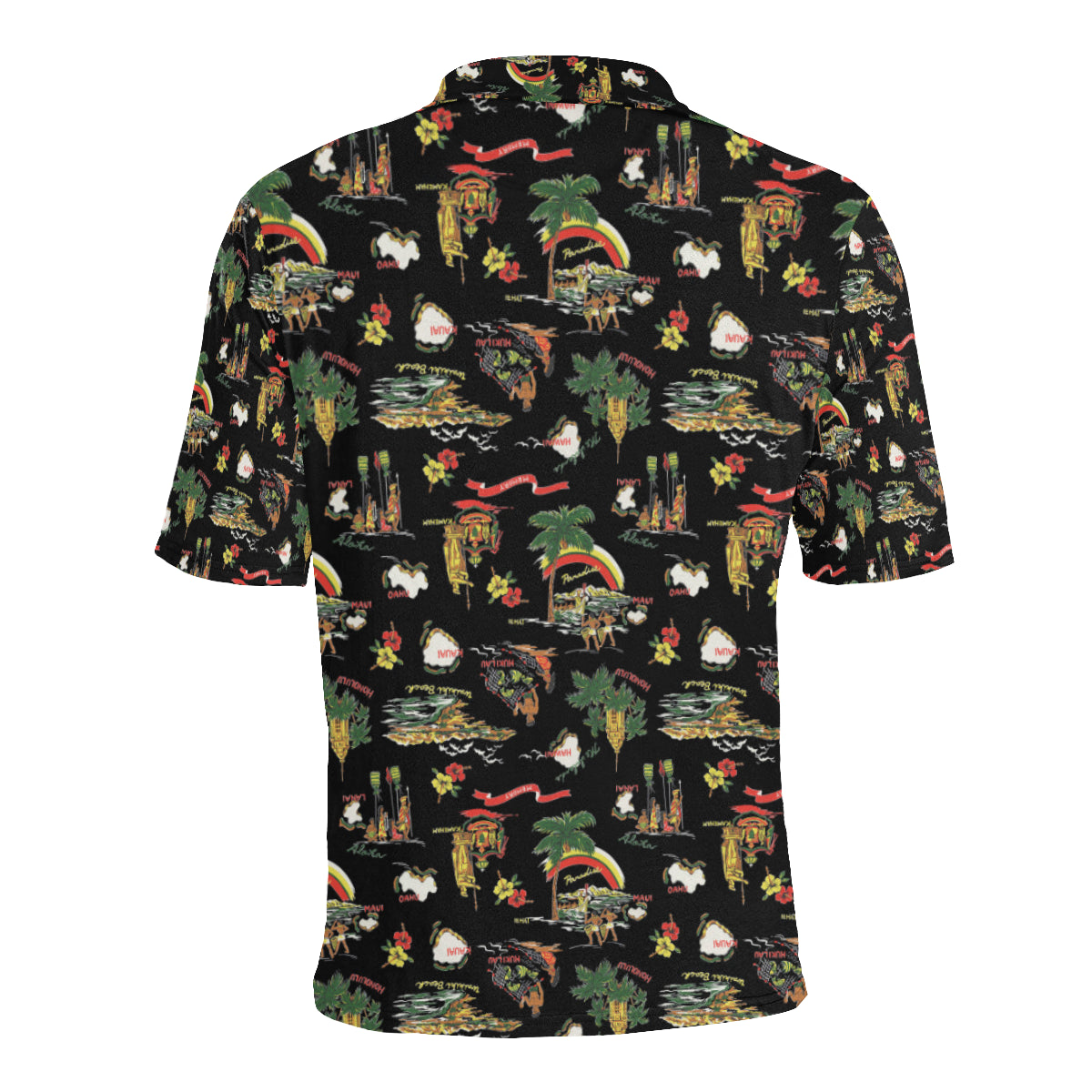 Hawaiian Island Themed Print Men Polo Shirt